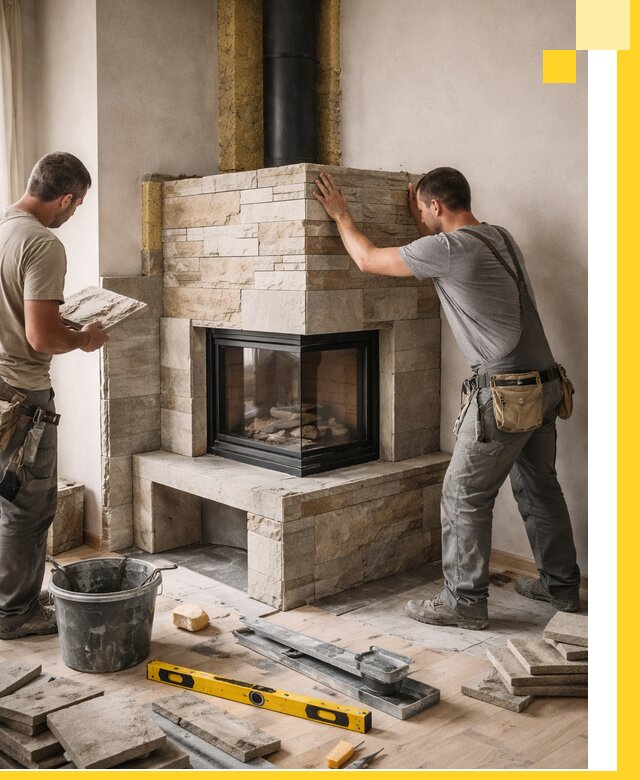 Угловые камины под ключ проект, монтаж и отделка в Коврове