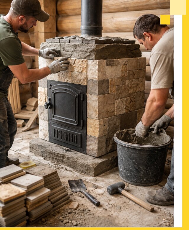 Облицовка банной печи под ключ в Коврове: камень и плитка