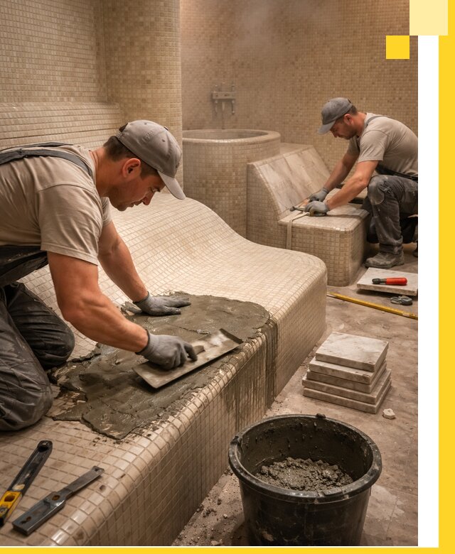 Лежаки для хамама под ключ в Коврове, проект и монтаж