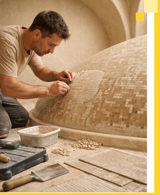 Профессиональная укладка мозаики для хамама под ключ в Коврове